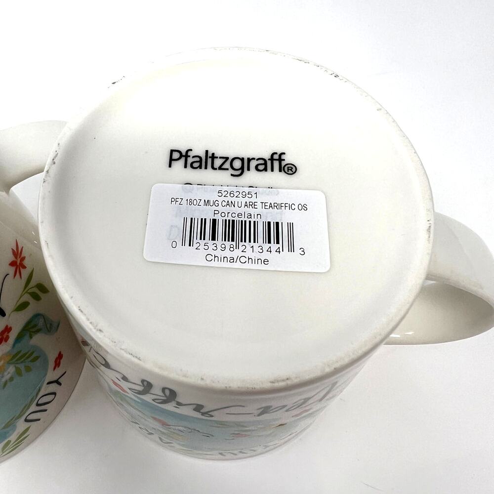 Pflatzgraff Mugs You Are Teariffic Pair of 18oz Porcelain Cups New w/ Tags Gift - Picture 10 of 10